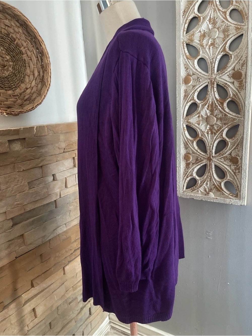 Avenue Purple Open-Front Ribbed Cardigan - Picture 2 of 6